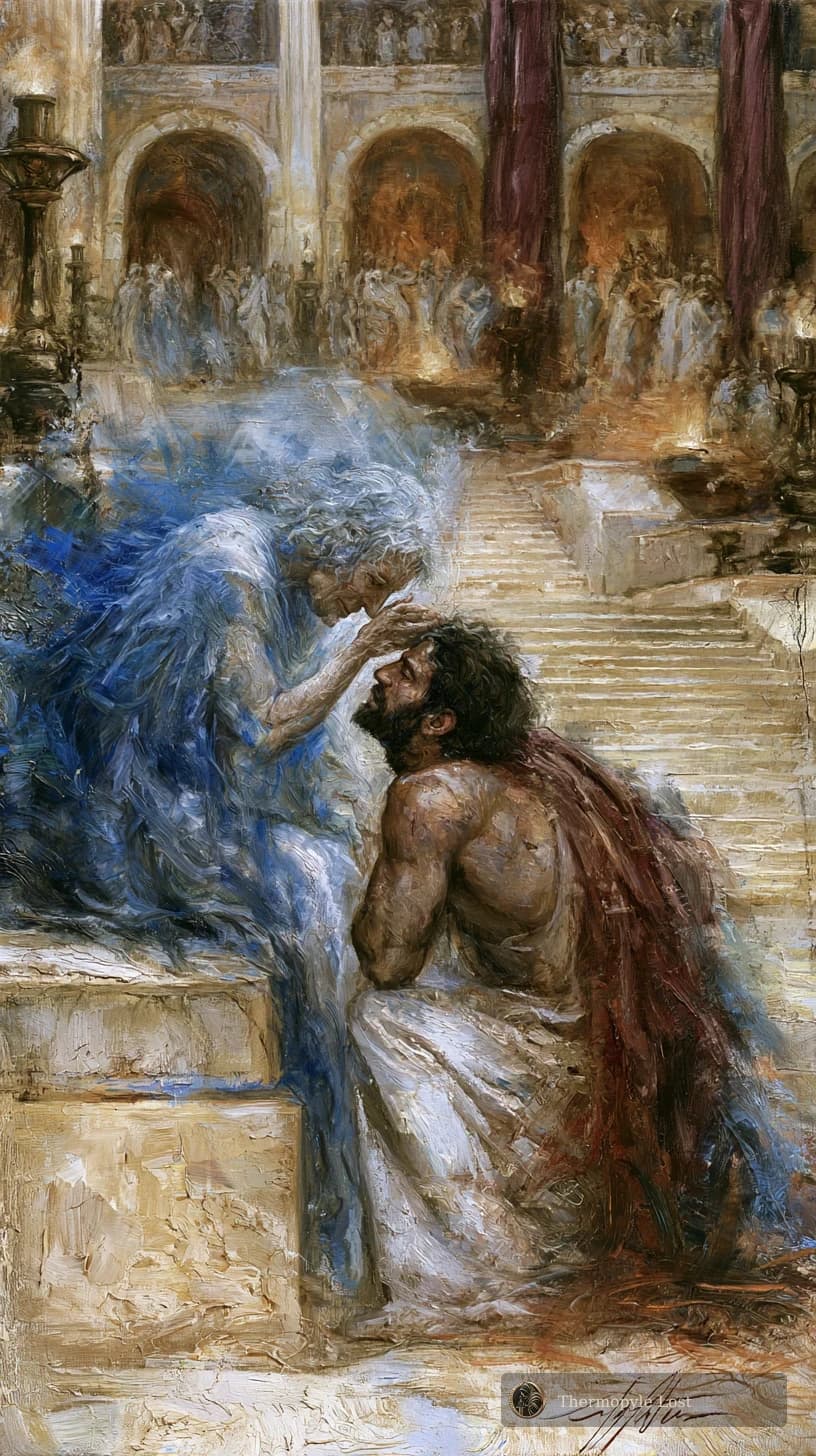 A mother reaches toward the son who has come so far to find her.
